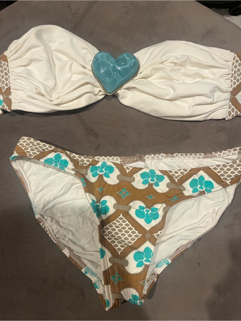 Y2K Bandeau Bikini with Turquoise Heart Accent - Picture 2 of 2